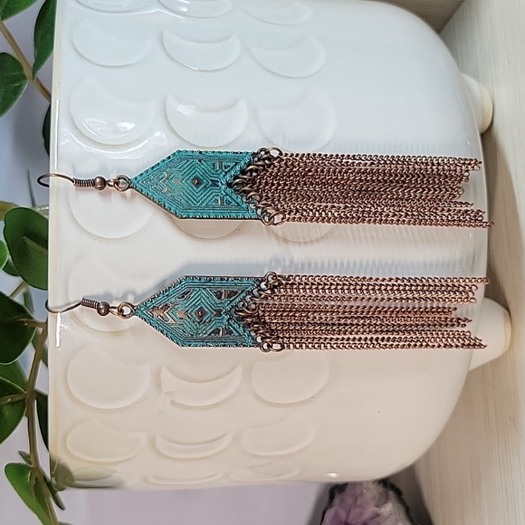 Jewelry - 🔥LAST PAIR🔥 Bohemian Verdigris Chain Tassel Drop Earrings